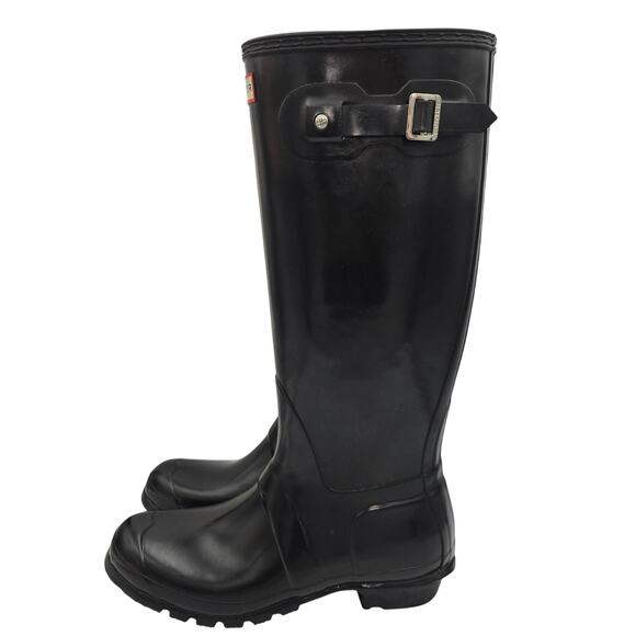 Hunter Original Tall Gloss Rain Boots, Black, Womens Size 11 - Picture 2 of 7